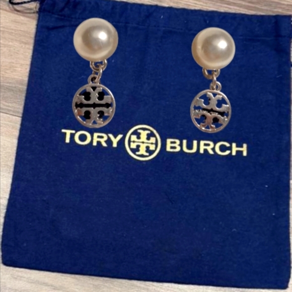 Tory Burch Jewelry - Tory Burch Silver and White Logo Drop Earrings No Tags No Dust Bag